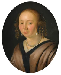 Portrait of a Lady, Head and Shoulders Wearing Earrings and a Necklace